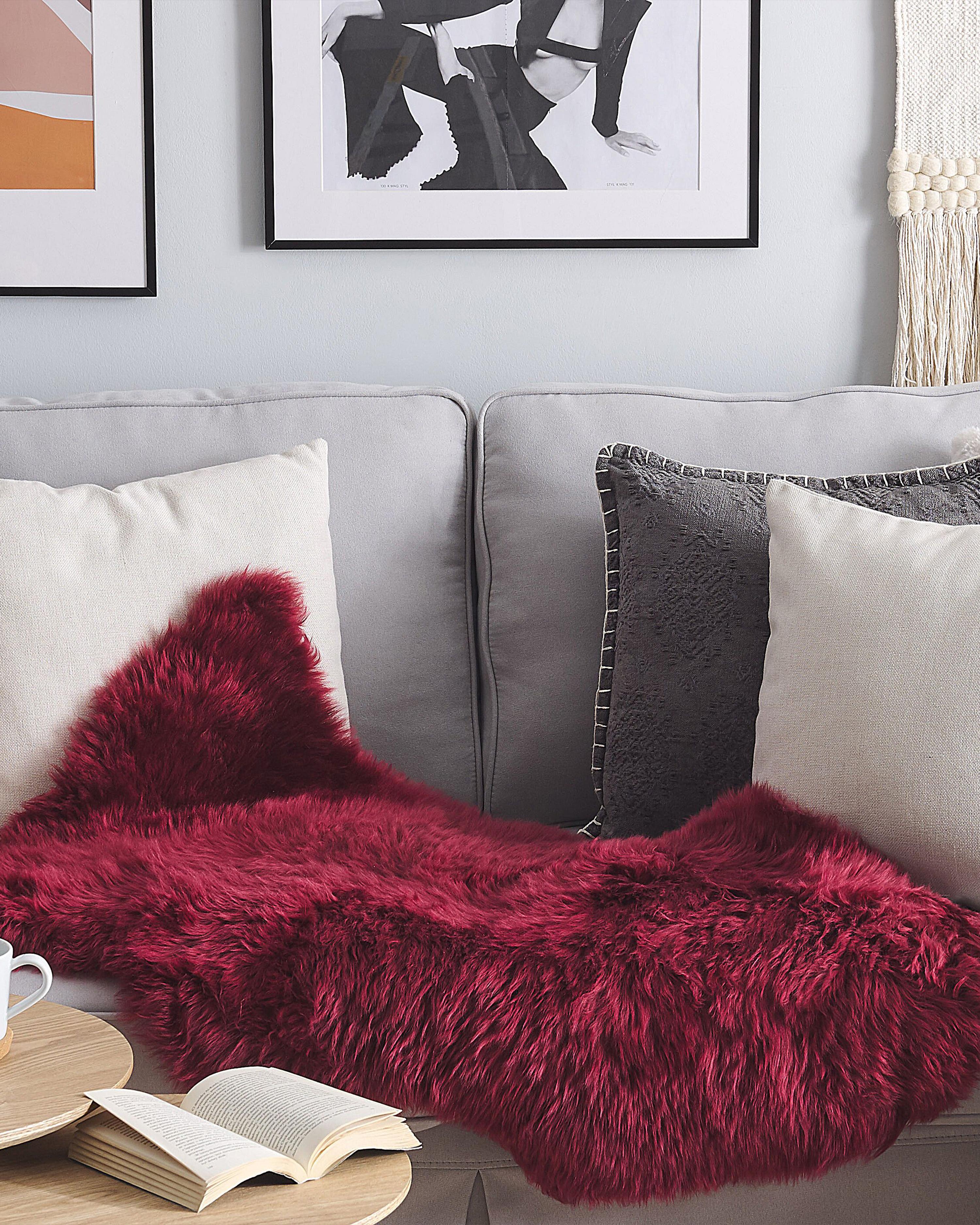 Sheepskin Rug ULURU Burgundy 65 x 110 cm