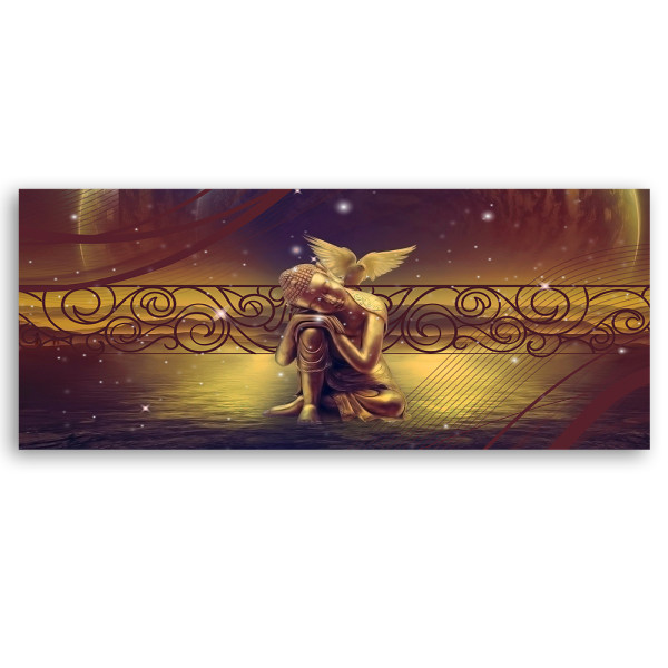 Feeby Obraz na płótnie, Złoty Budda i ptak 90x30
