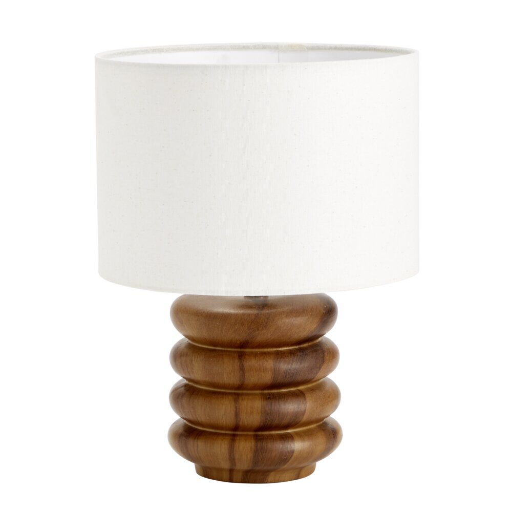 Lampe à poser céramique base ronde effet bois noyer Ø23xH33cm