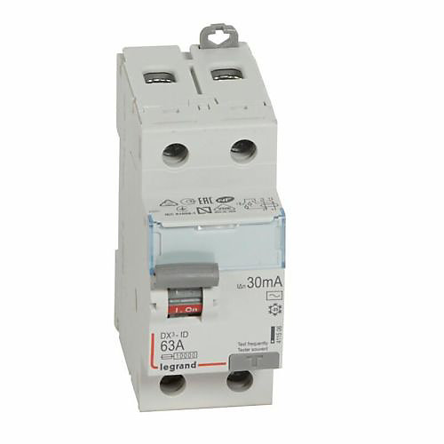 Inter diff DX3 ID vis vis 2P230V63A type AC 30mA dEpart bas