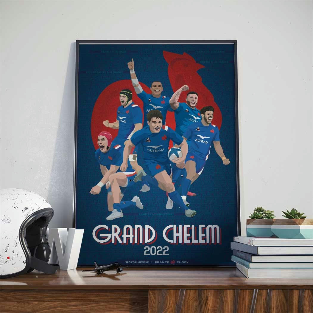 RUGBY - Affiche Rugby - XV de France Grand Chelem 2022 30x40 cm