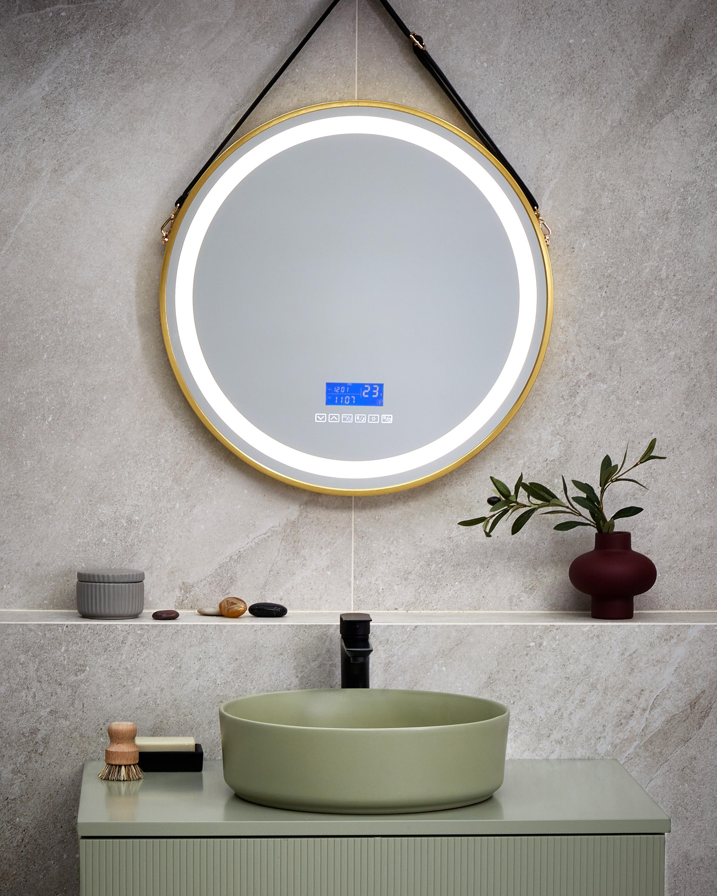 LED Bathroom Mirror DAROIS 60 cm 60 cm with Built-In Bluetooth Speaker Gold