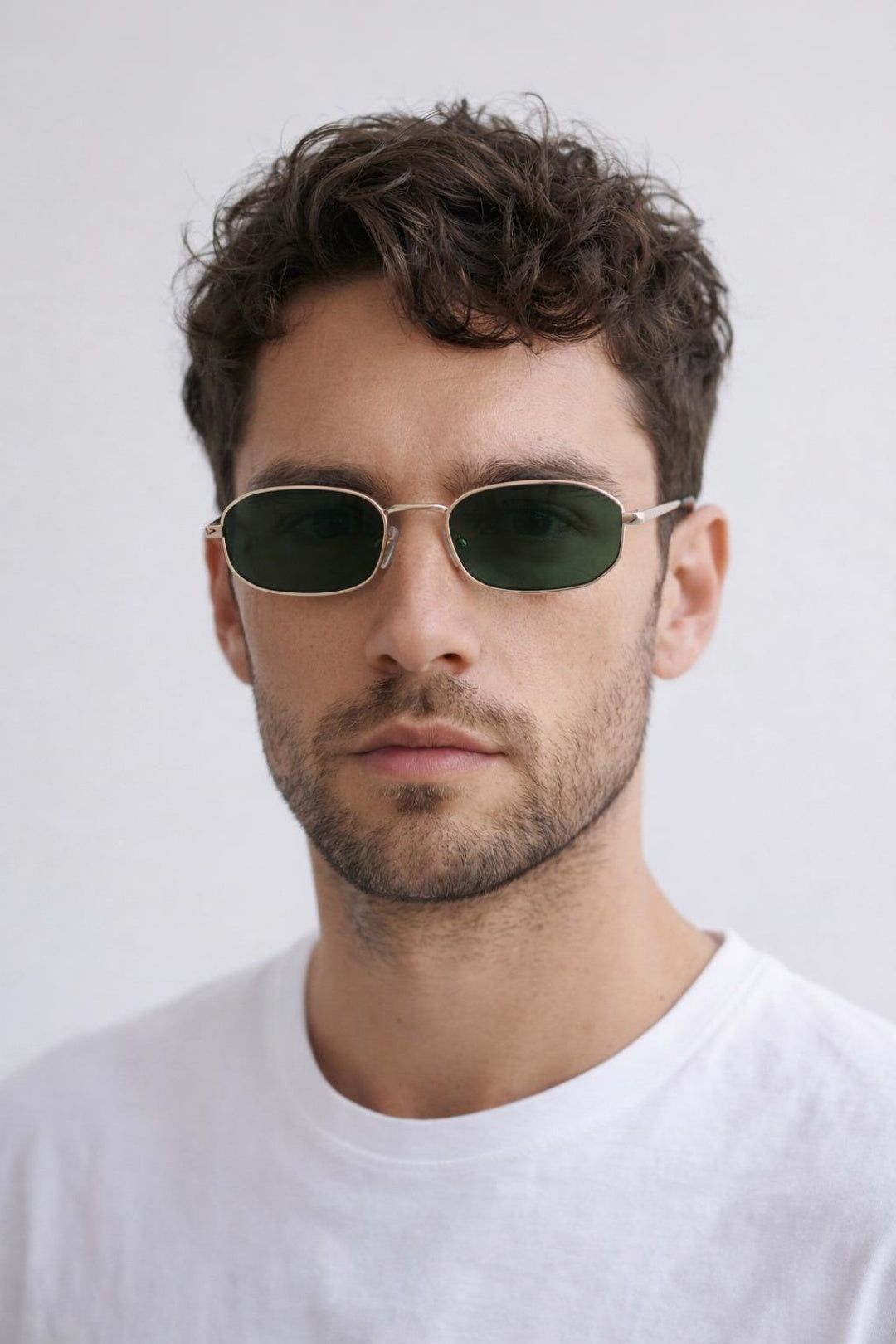 SVNX Slim Metal Oval Frame in Gold with Khaki Lenses