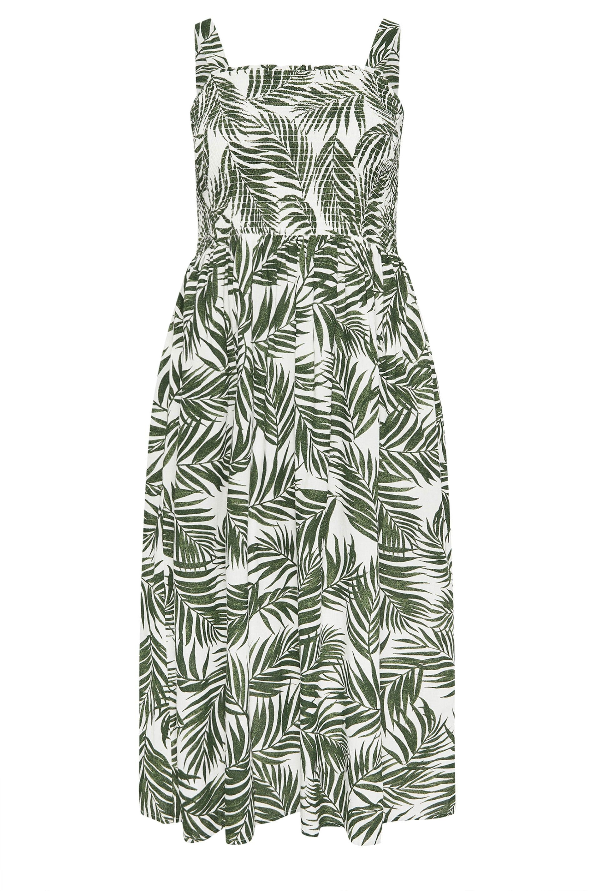 Yours Palm Leaf Shirred Linen Maxi Dress