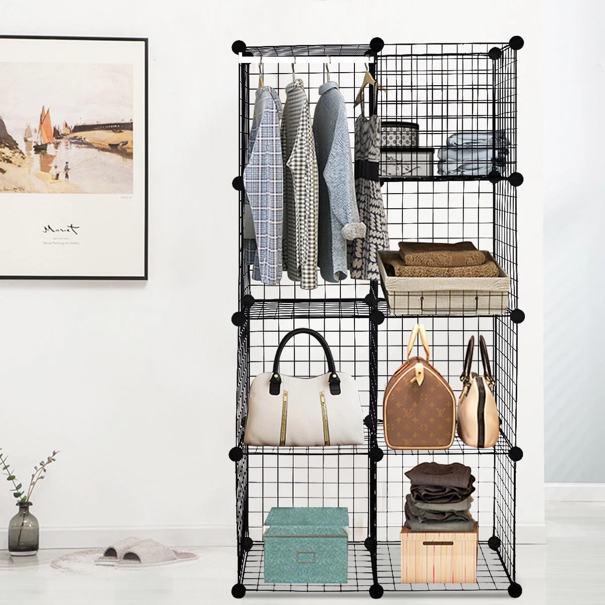Gymax 8 Cube Grid Wire Organizer Wardrobe Shelves Bookcase DIY