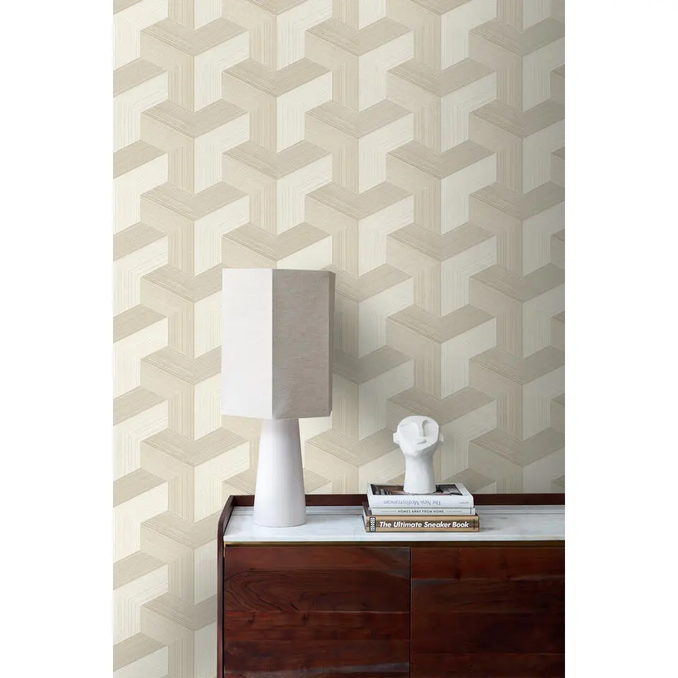 Origin Wallcoverings behang grafisch 3D motief lichtbeige - 53 cm x 10.05 m