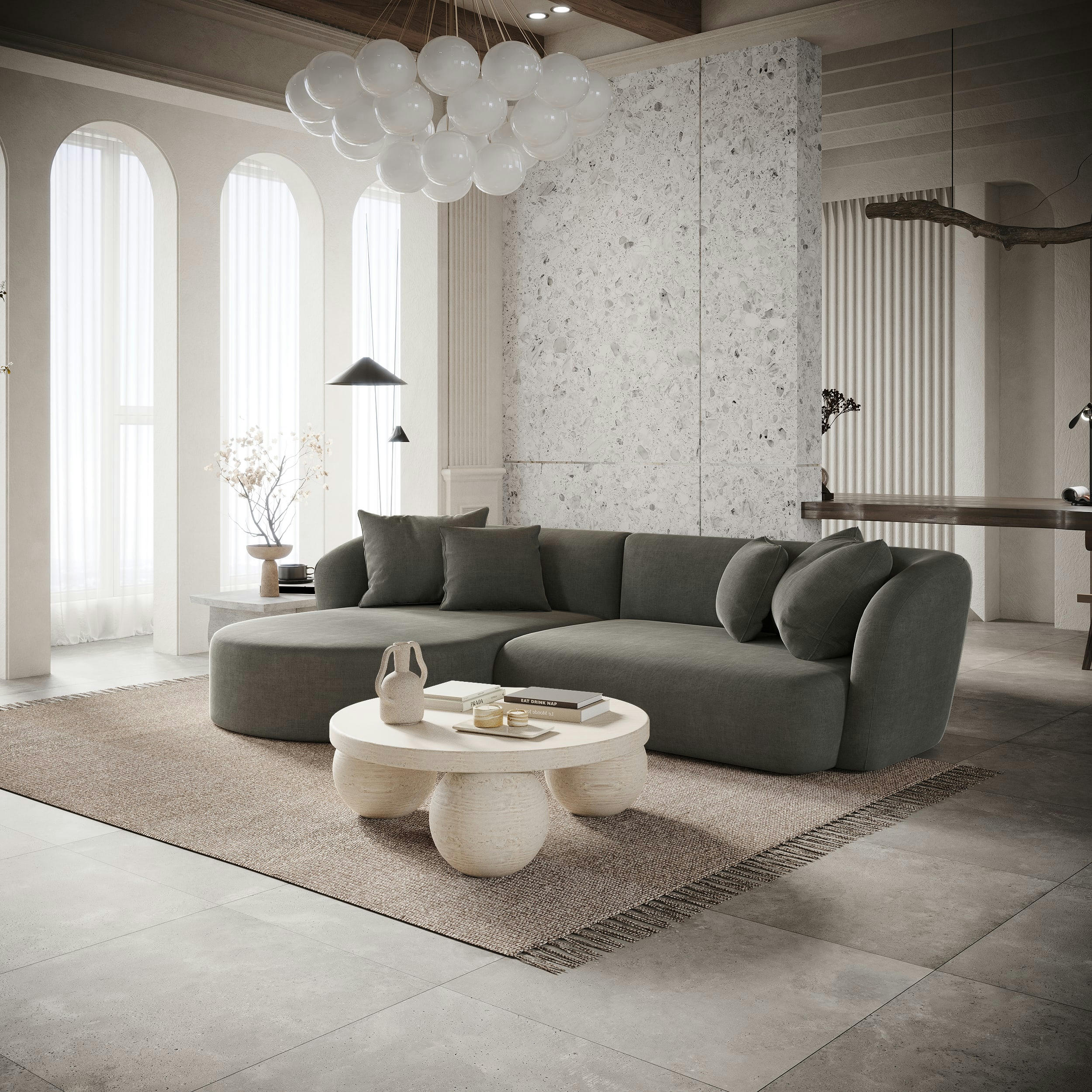 EMY - Canapé d'angle gauche velours gris graphite