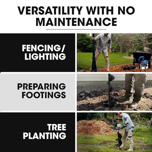 NNEMB PD950 52cc 2-Stroke Petrol Post Hole Digger, w/ 3 Auger bits, 600mm Extension Shaft