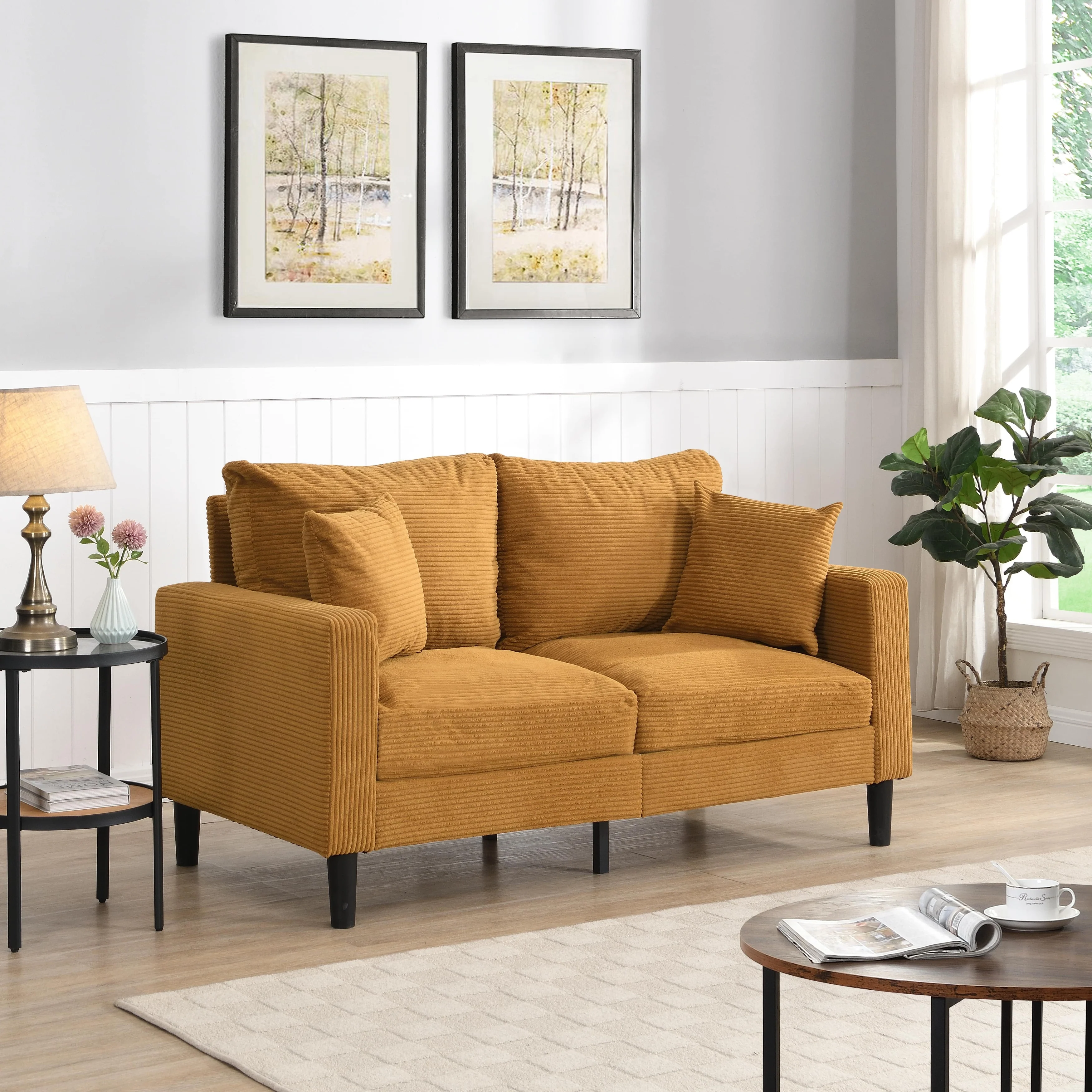 Modern Upholstered Sofa with 2 Pillows and High Density Foam Cushion, Wooden Frame for Home Lounge Area and Office