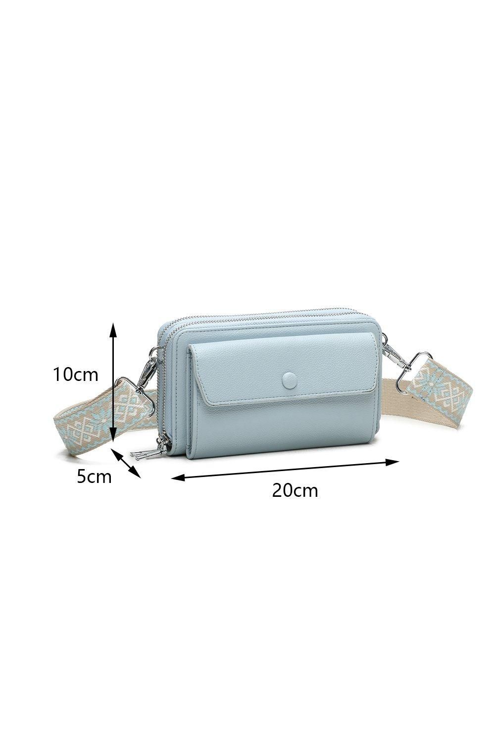 Fontanella Fashion Trois Tri-Compartments Horizontal PU Leather Crossbody Purse with Canvas Strap