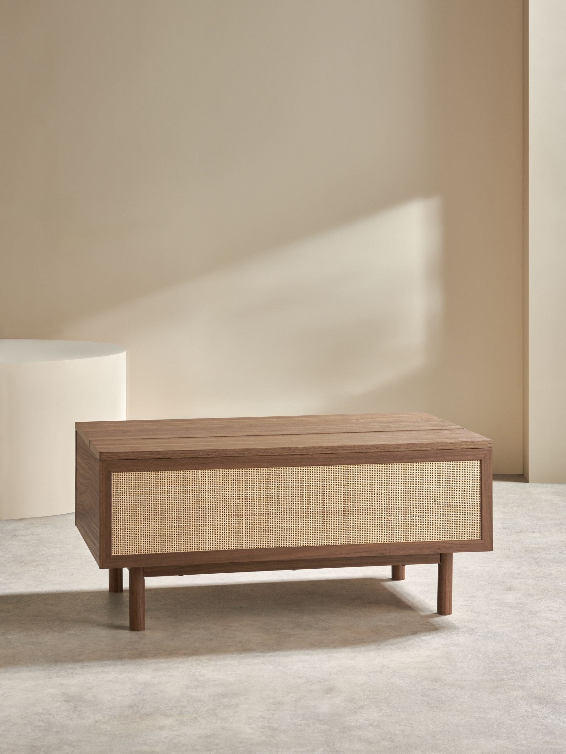 Pavia Rattan Coffee Table to Desk in Dark Oak Effect