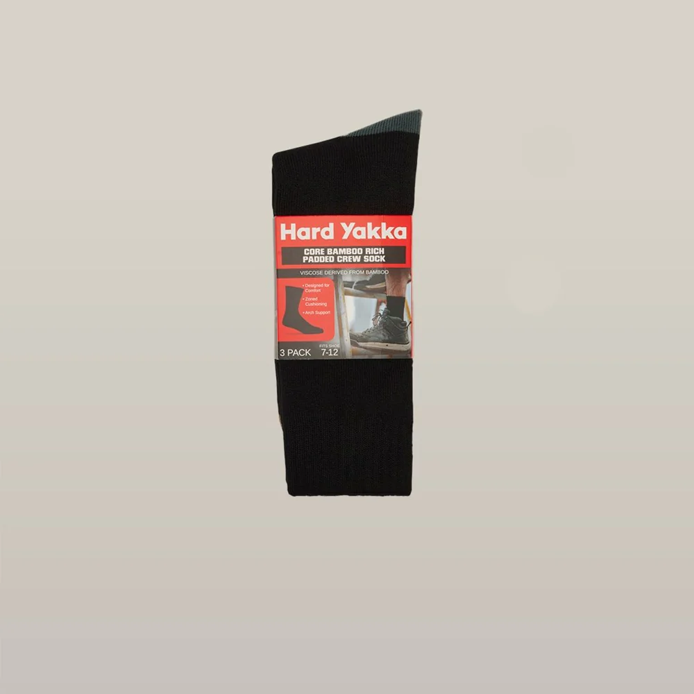 Hard Yakka Core Bamboo Rich Padded Crew Socks - 3 Pack