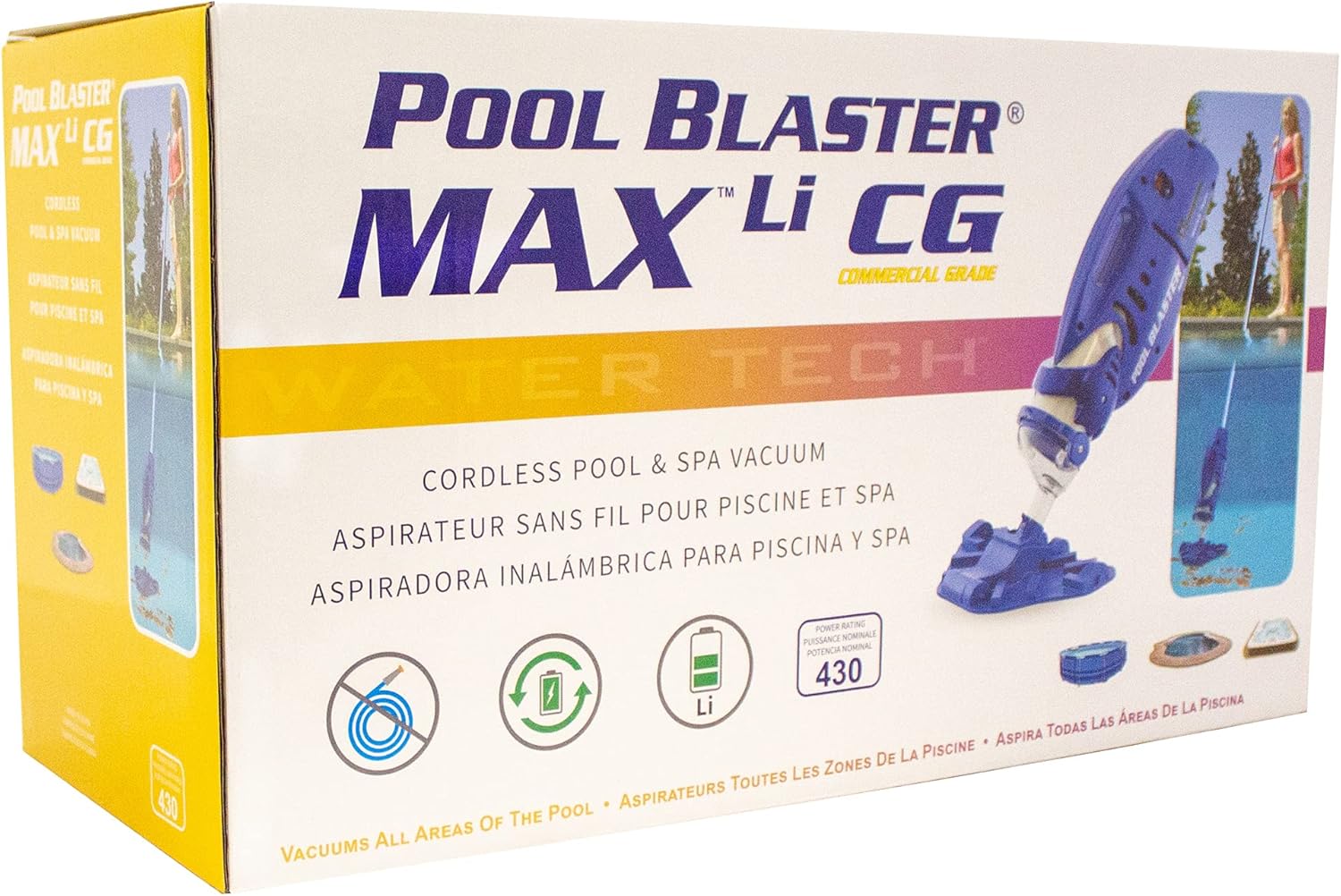 POOL BLASTER Max Cordless Pool Vacuum for Deep Cleaning  Strong Suction, Handheld Rechargeable Swimming Pool Cleaner for Inground and Above Ground Pools, Hoseless Pool Vac by Water Tech(Max)