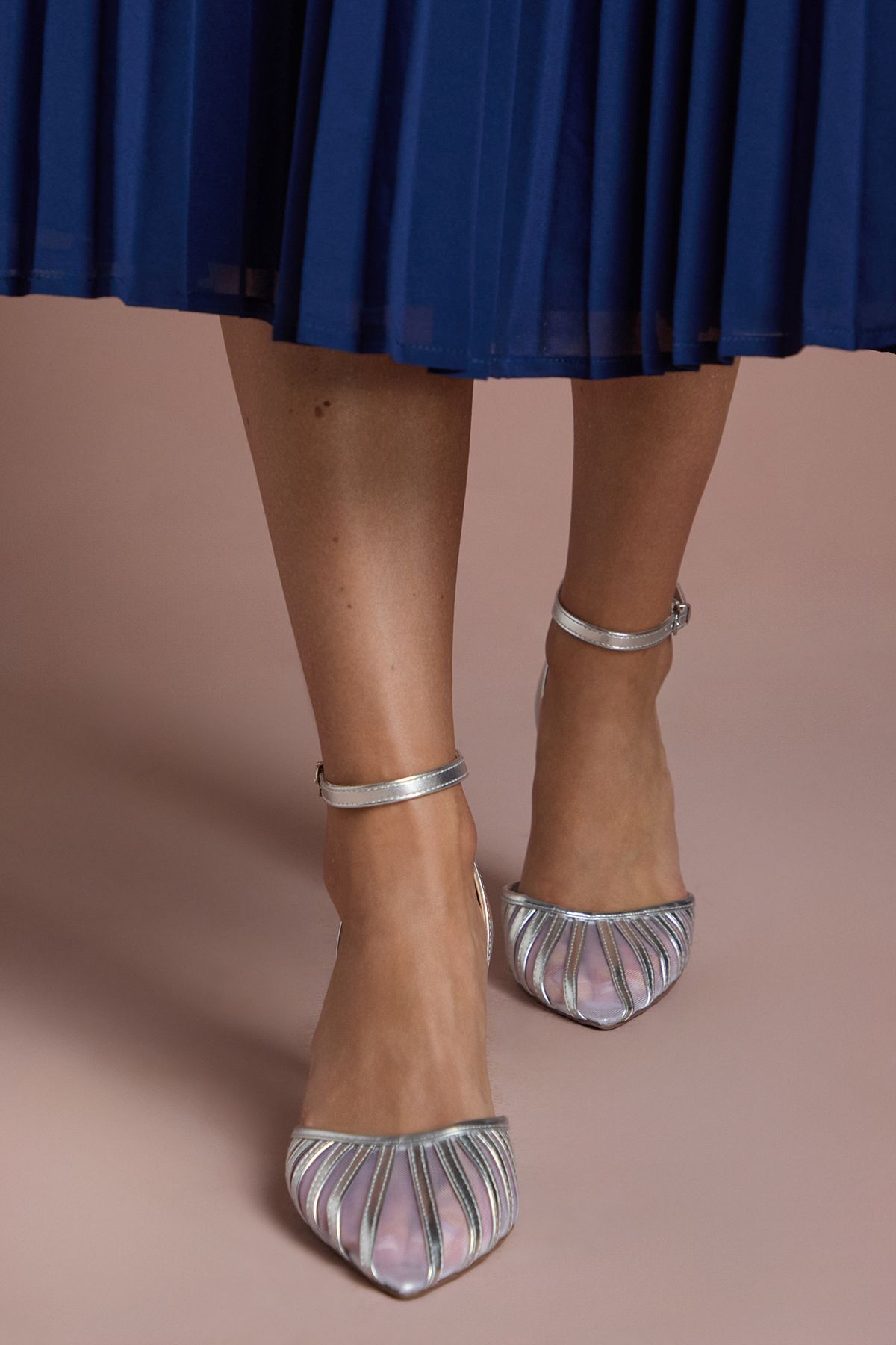 Coast Krystal Metallic Faux Leather Mesh Detail High Stiletto Heel Court Shoes