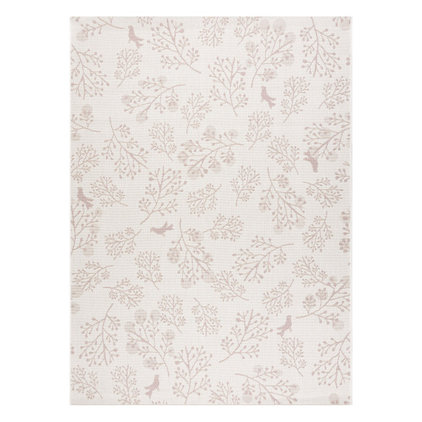 Dywan SZNURKOWY SIZAL FLAT 48774/526 Listki Ptaszki krem róż 80x150 cm