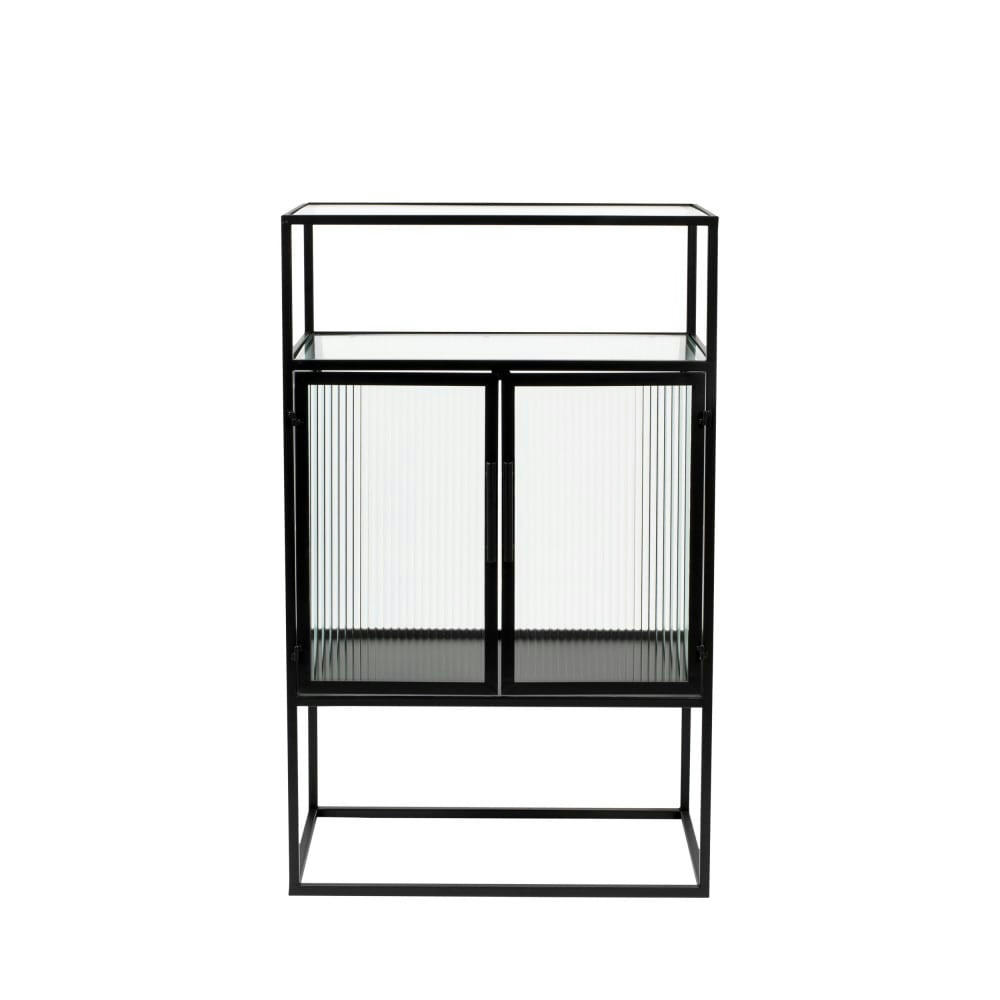 BOLI - Vitrine 2 portes en métal et verre trempé 105x65cm noir