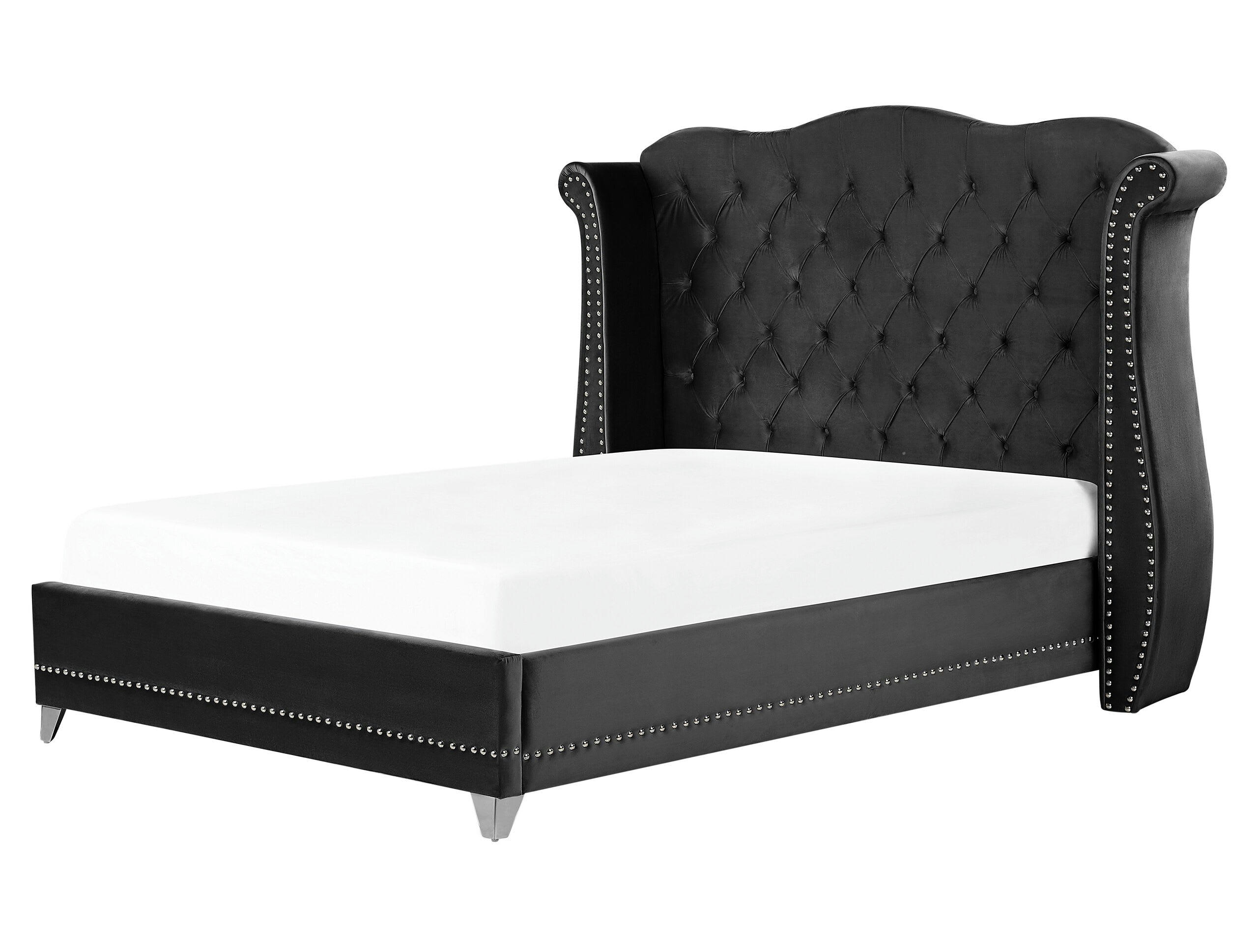 AYETTE - Lit double en tissu noir 160x200