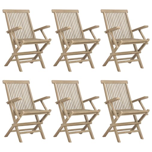 NNEVL Folding Garden Chairs 6 pcs Grey 56x61x89 cm Solid Wood Teak