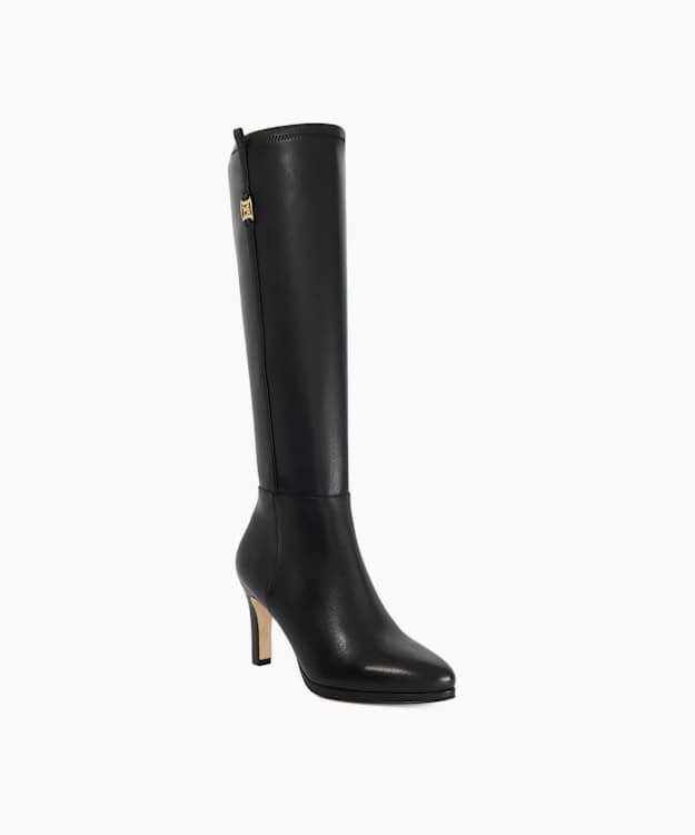 Signets Black - Leather Heeled Knee-High Boots