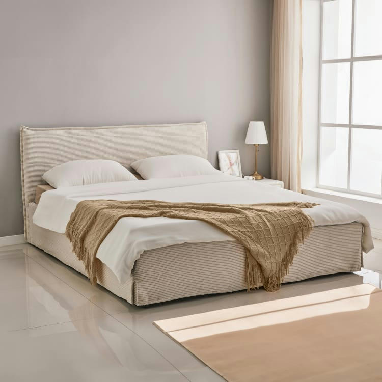 ORSA - Lit coffre   en velours côtelé beige  160x200