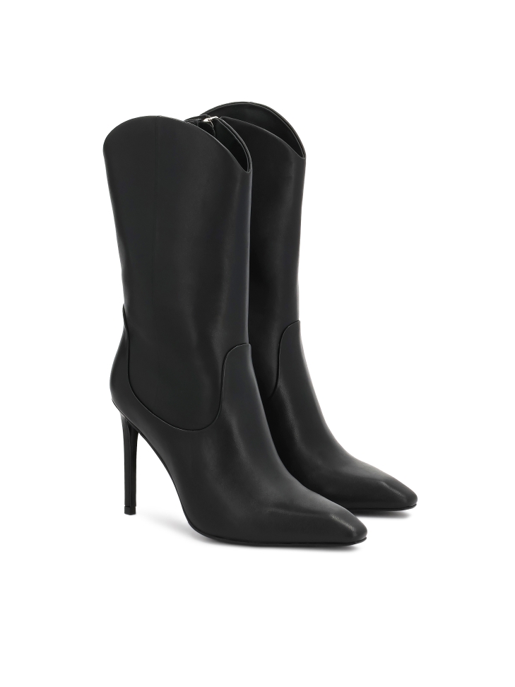 Leather heeled boots with rounded upper