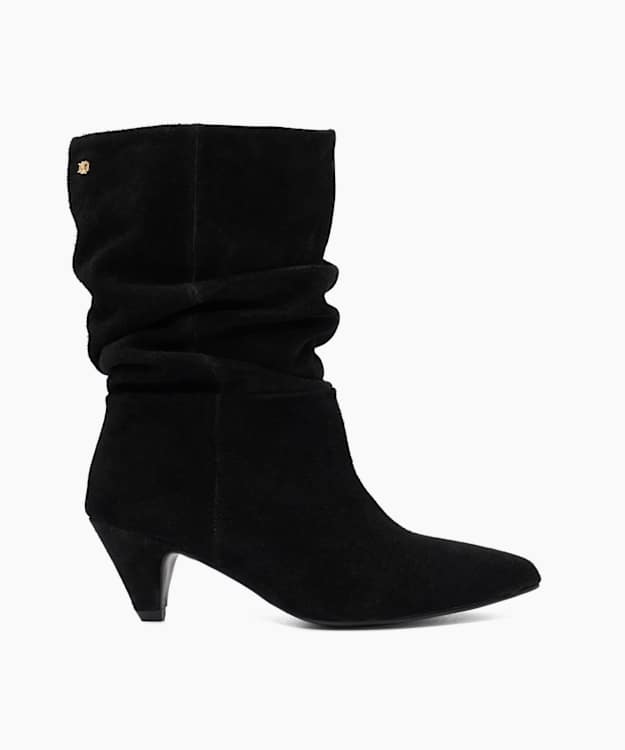 Orange Black - Suede Ruched Ankle Boots