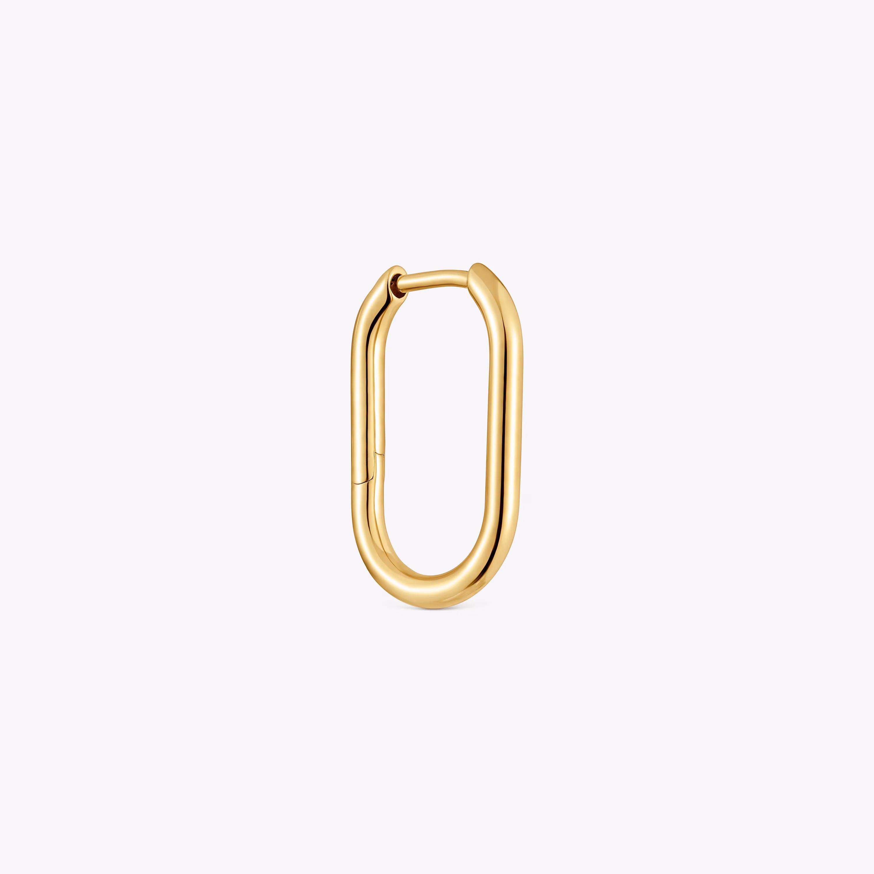 Pendiente individual de aro oval con baño de oro 18 kt sobre plata 17 mm Basics