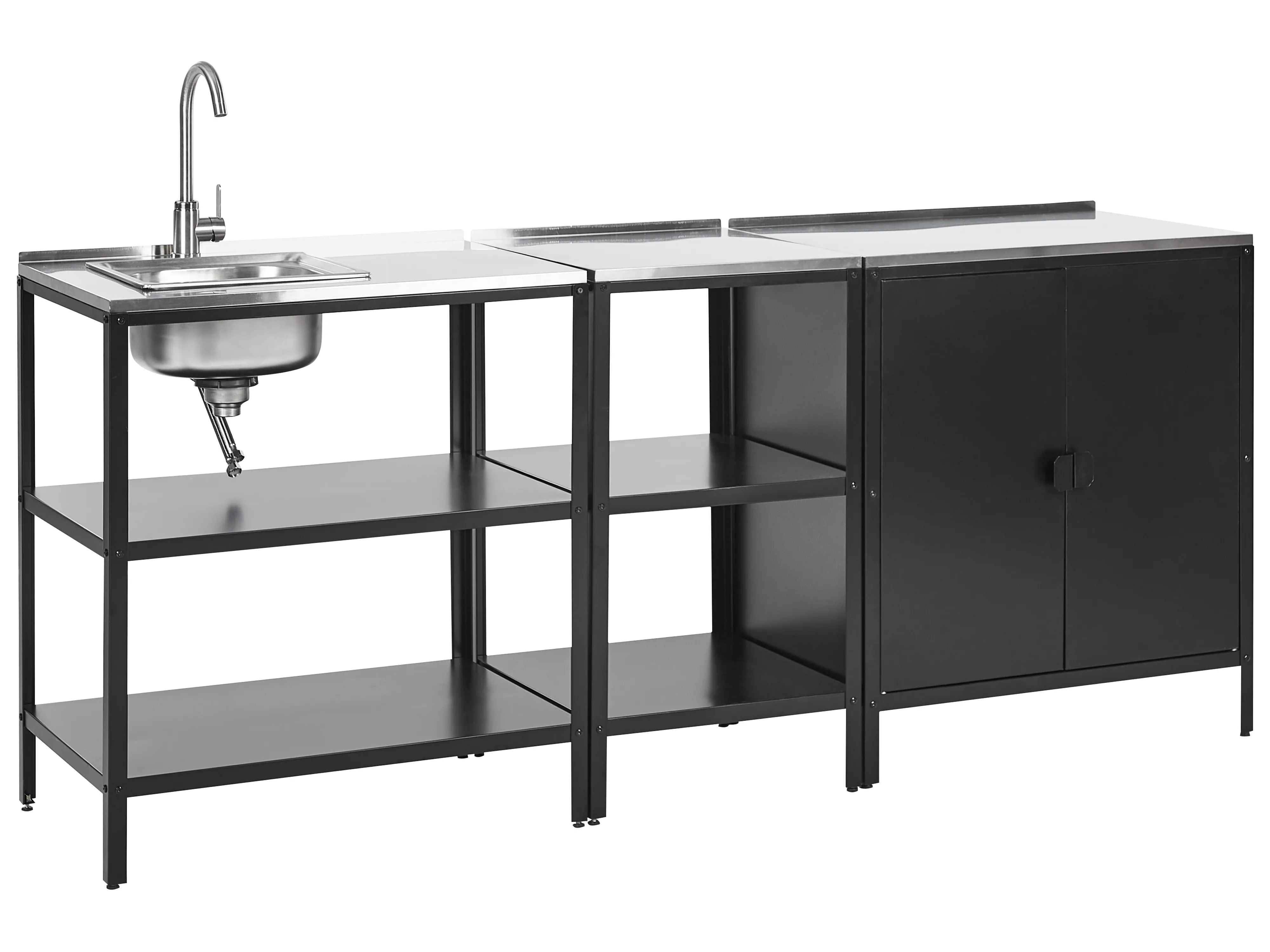 3 Piece Outdoor Kitchen Set with Sink VILAMA Metal Black
