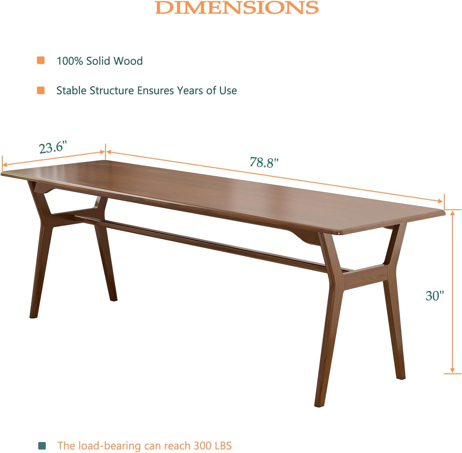 Solid Wood Study Desk - 78.8 Double Long Computer Table for Home Office, 2-Person PC Workstation, Walnut