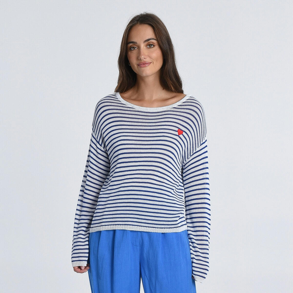 Pull marinière broderie cœur poitrine