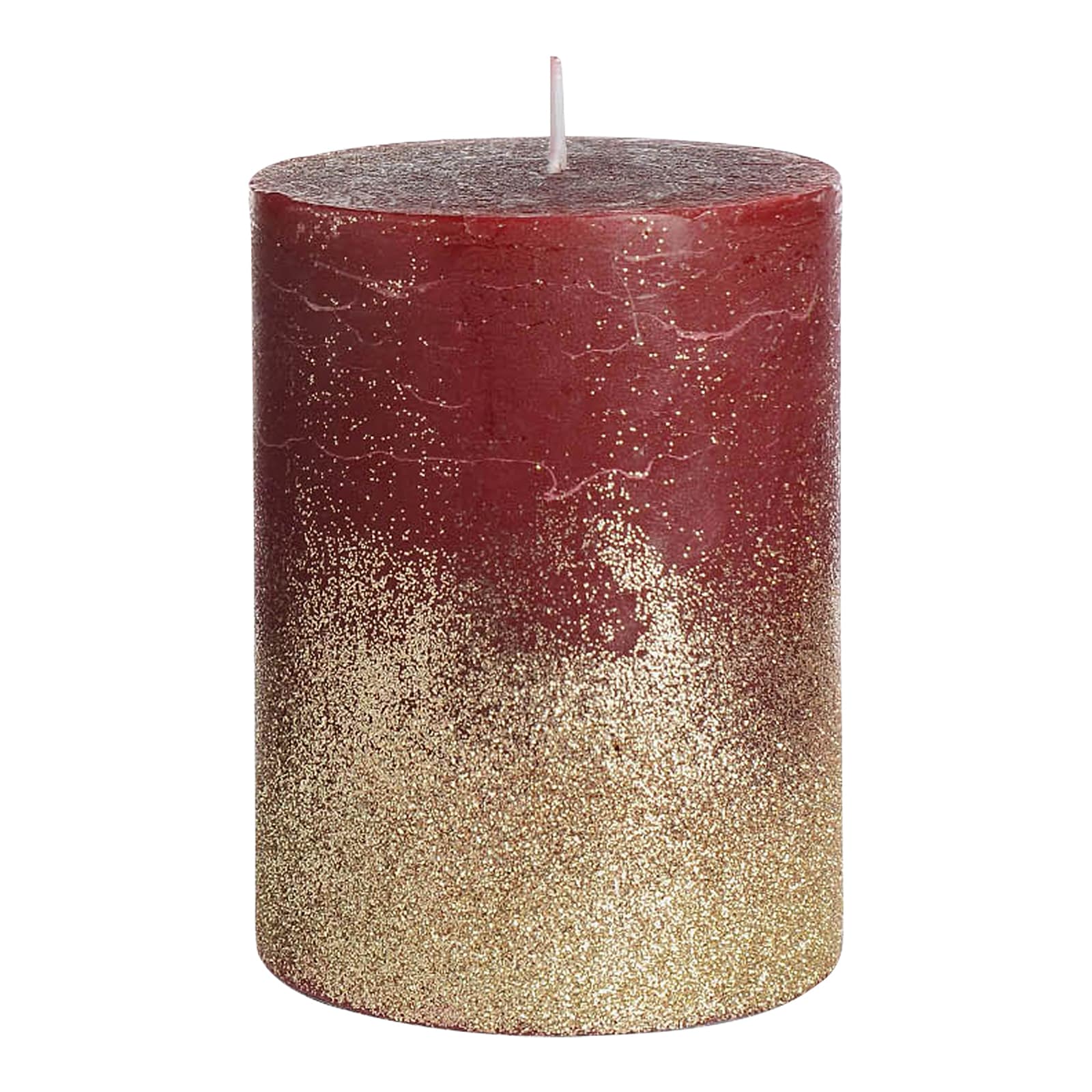 Stumpenkerze Gold-Glitter Rot, ⌀ 7.5 cm, H 100 mm