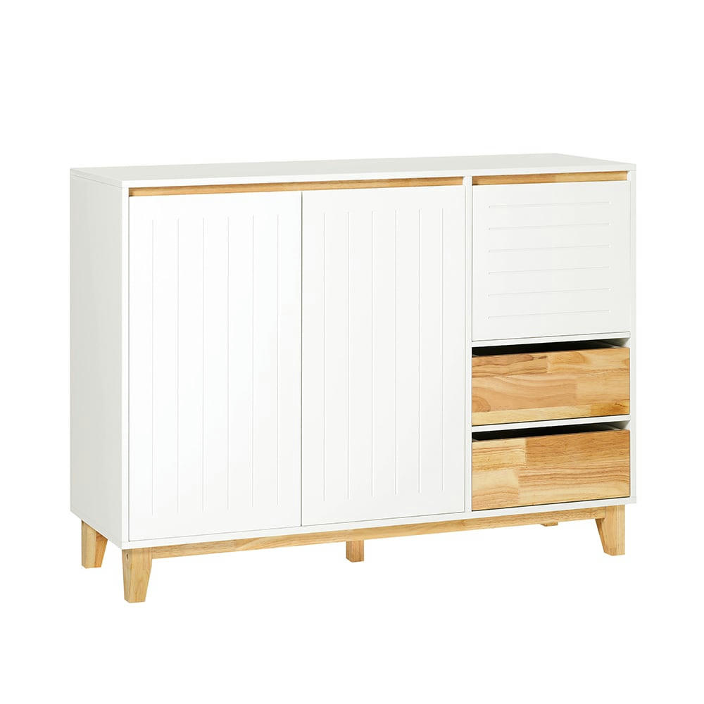 - Buffet Commode effet bois blanc avec 2 portes