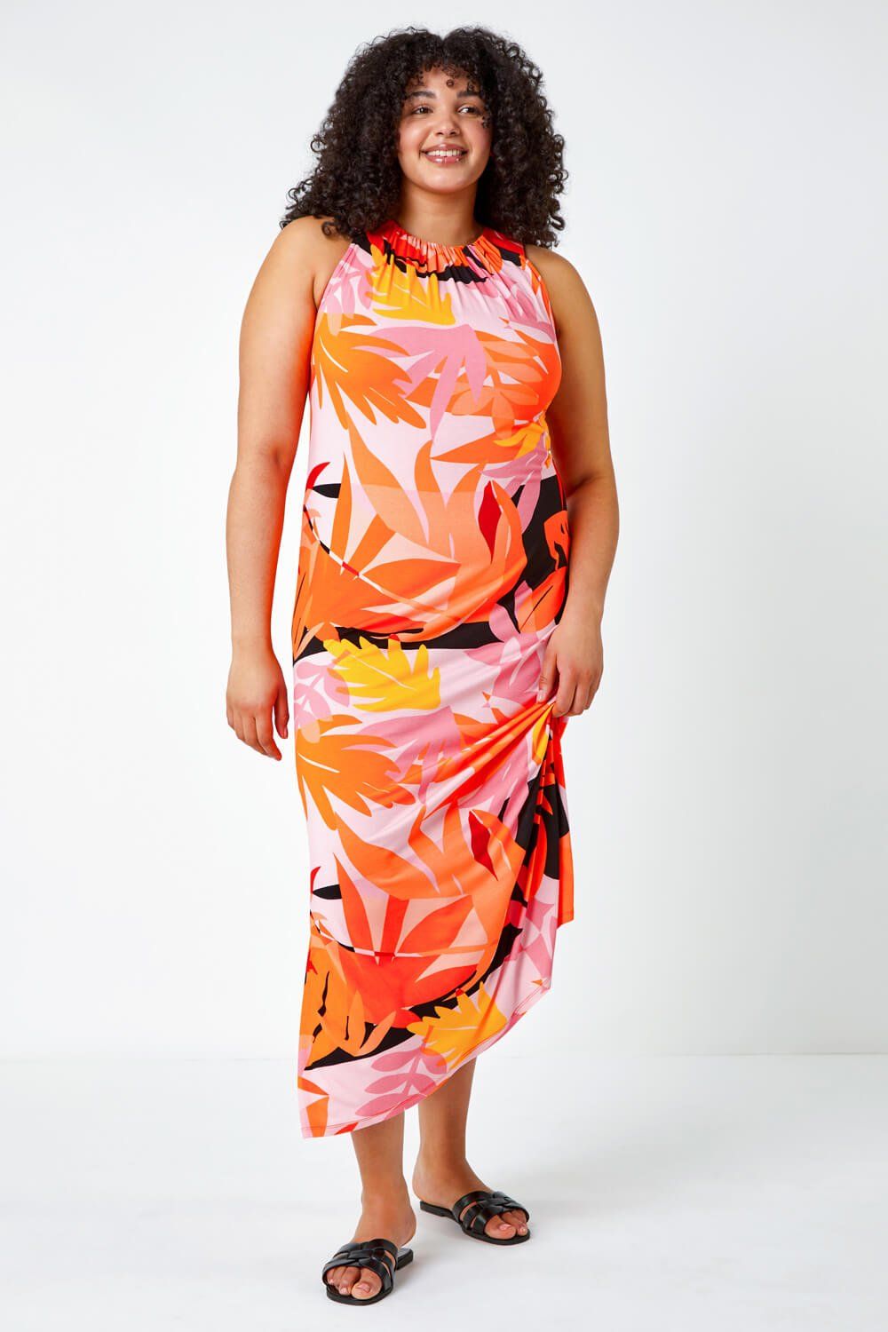 Roman Curve Tropical Stretch Jersey Maxi Dress