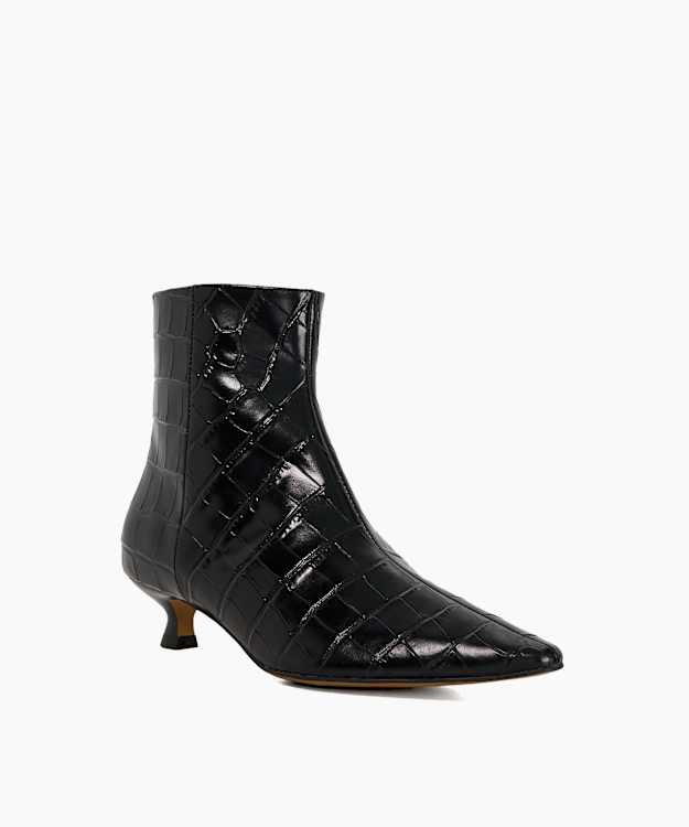 Odore Black - Leather Kitten Heel Ankle Boots