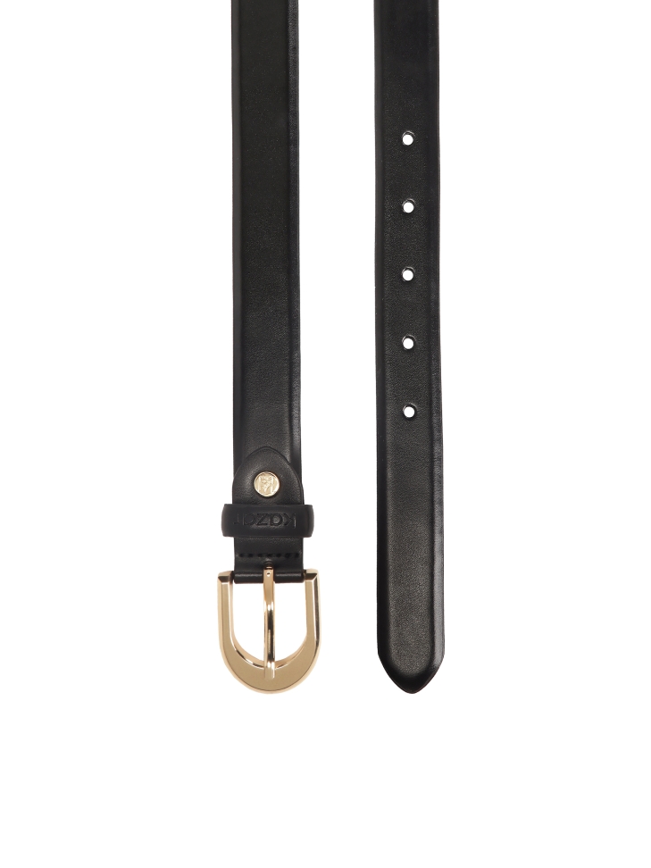 Narrow black belt with logoed loop