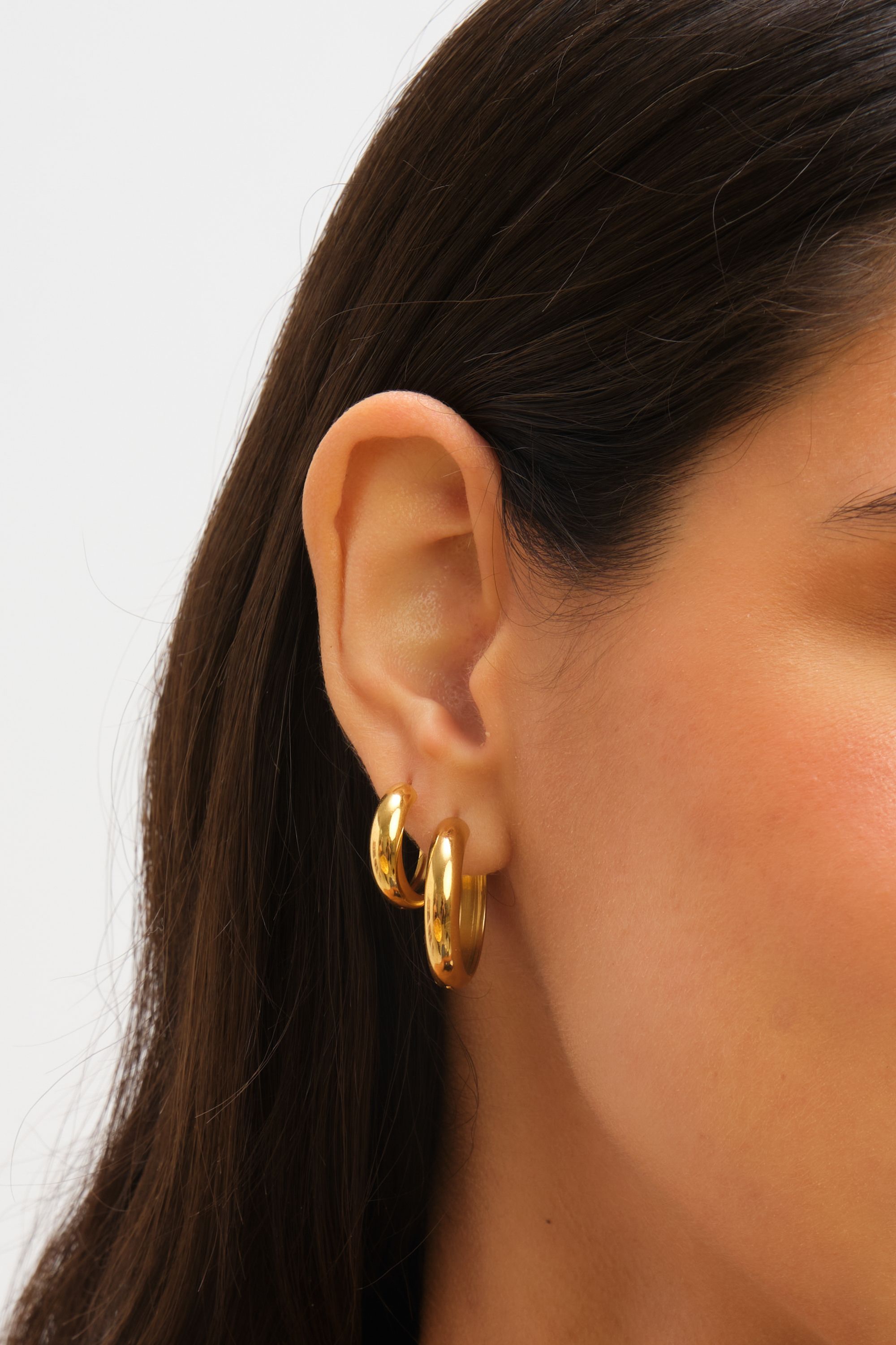 Jon Richard Waterproof Gold Plated Medium Flat Surface Hoop Earrings