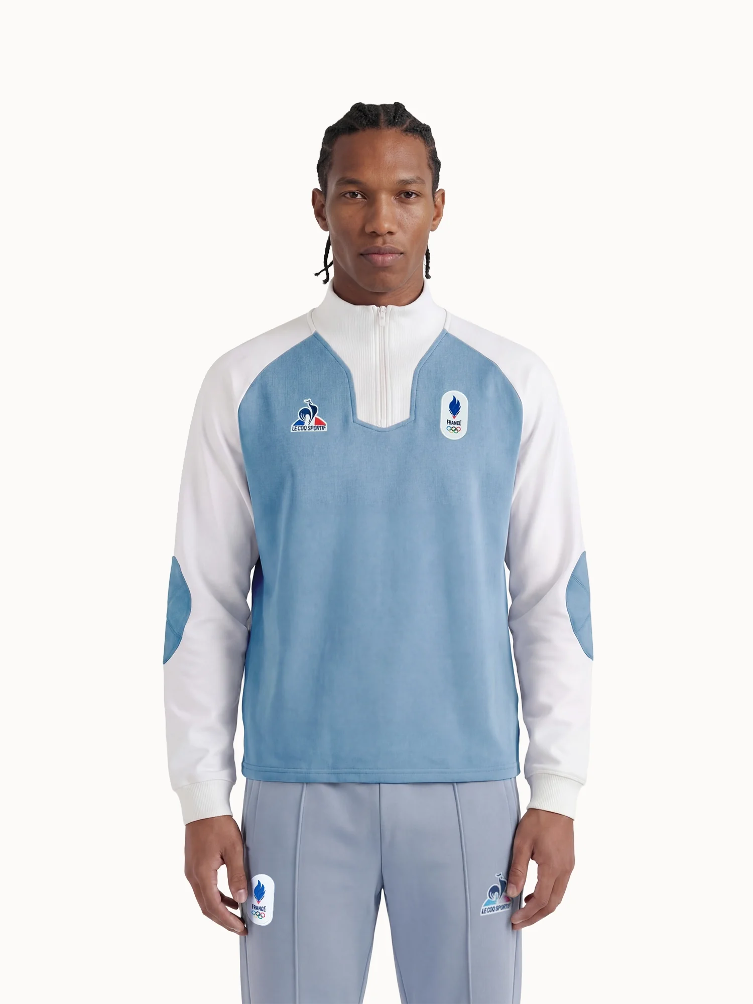 Polo manches longues col zippé contrasté double face avec coudières JO Milano-Cortina