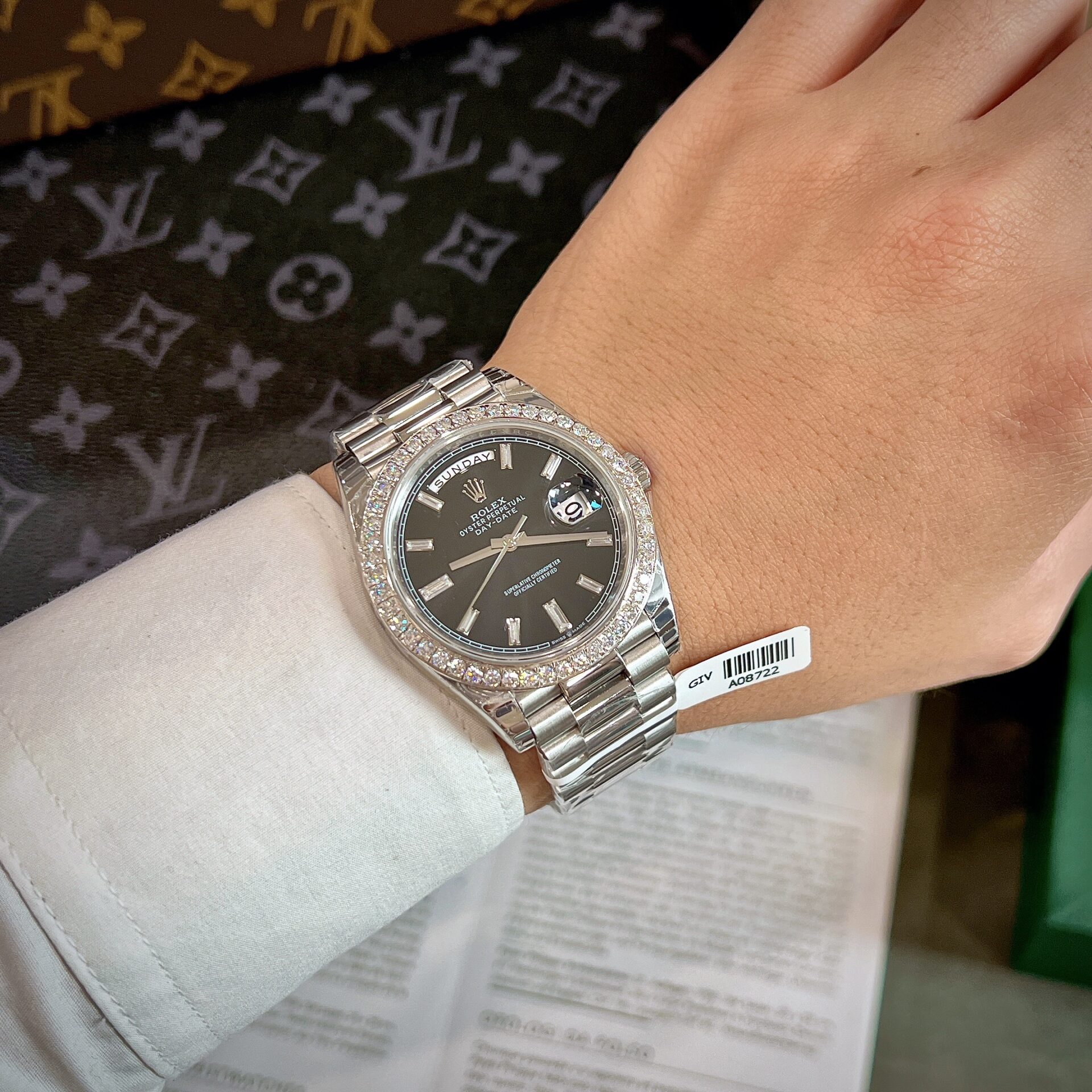 Rolex Day-Date 904L Steel Black Dial With Diamonds 40mm Super Clone