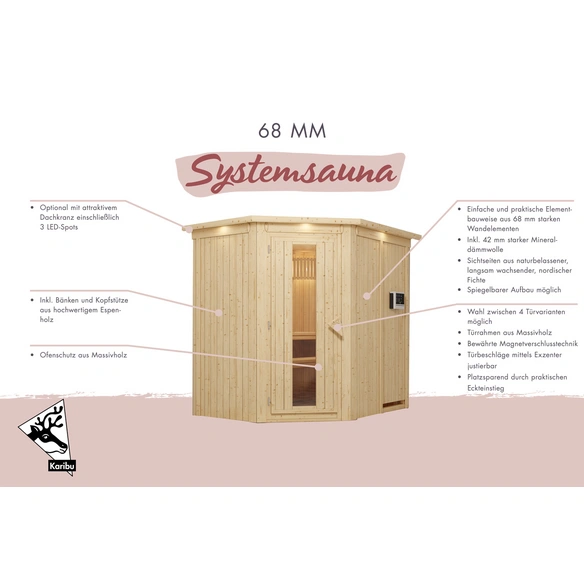 Sauna »Vijandi«, inkl. 9 kW Saunaofen mit externer Steuerung, für 3 Personen