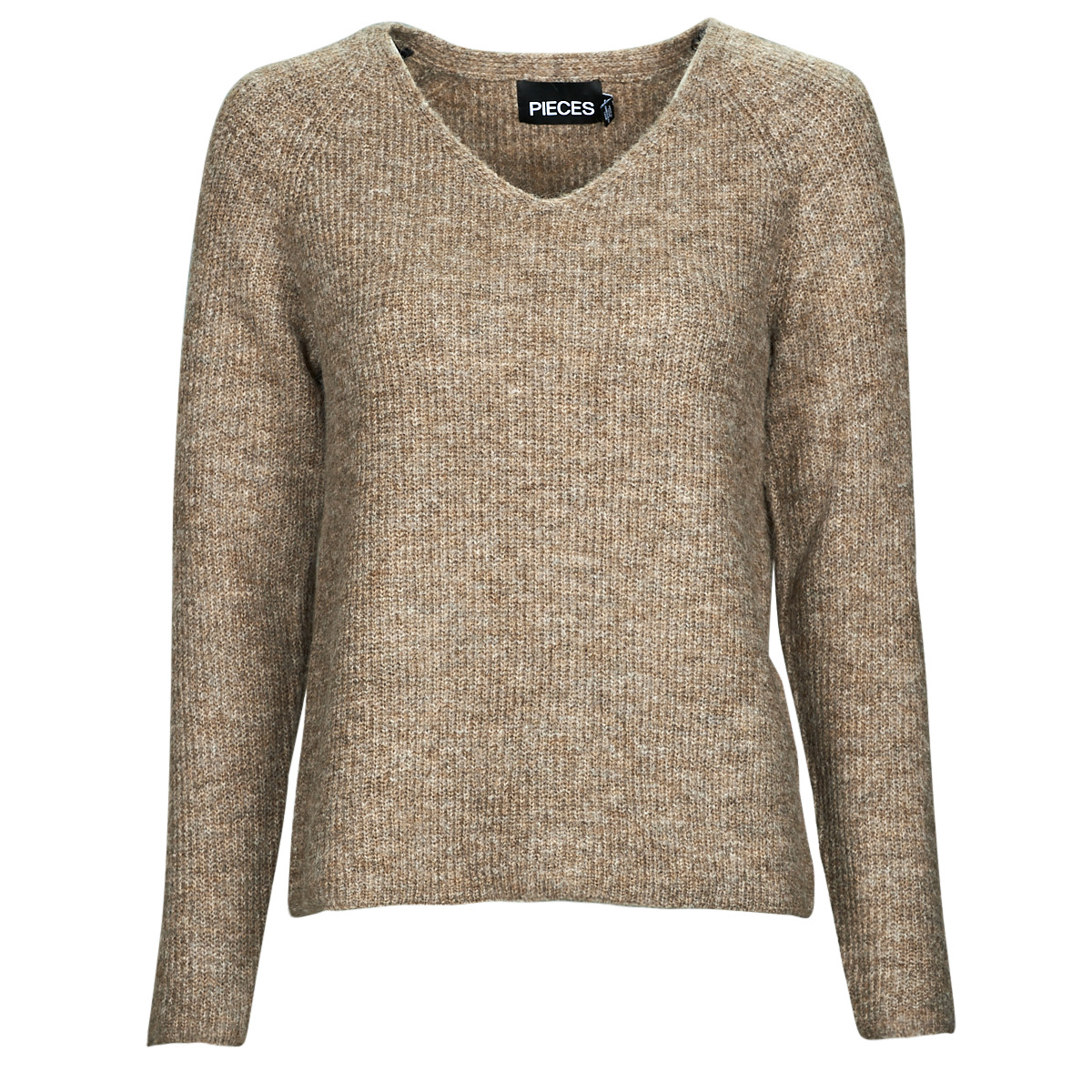 Pieces - PCELLEN LS V-NECK KNIT - Brown