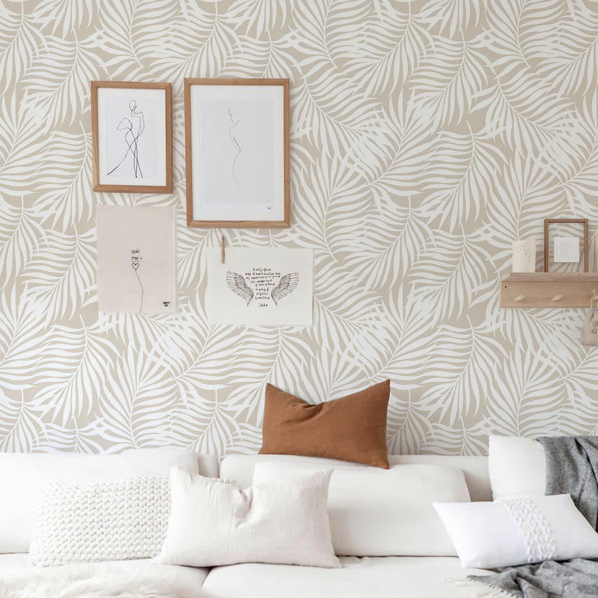 TROPICALEAVES - Papier peint vinyle adhésif tropicale écru 50x300 cm