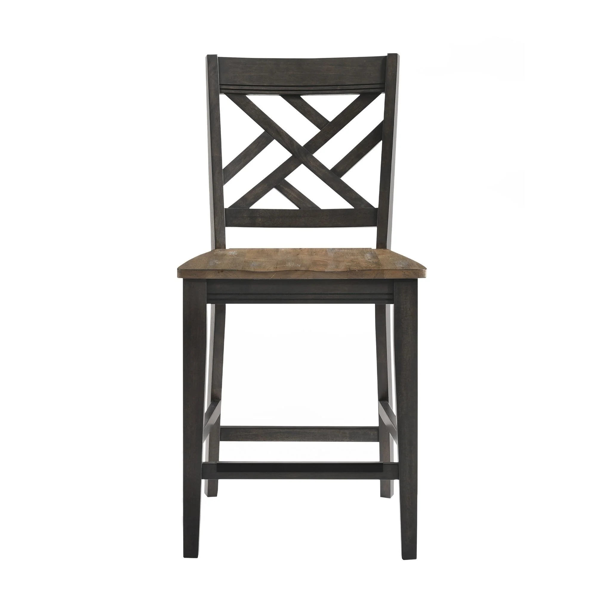 Harper Counter Stool with Lattice Back and 4 Legs, Brushed Brown & Pecan, Set of 2