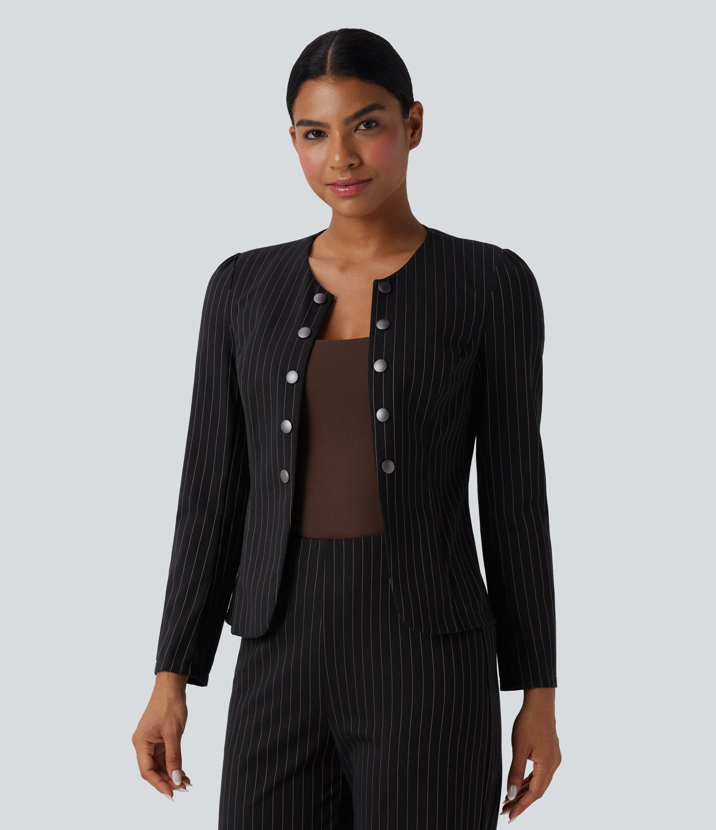 Blazer travail ouvert col rond manches longues