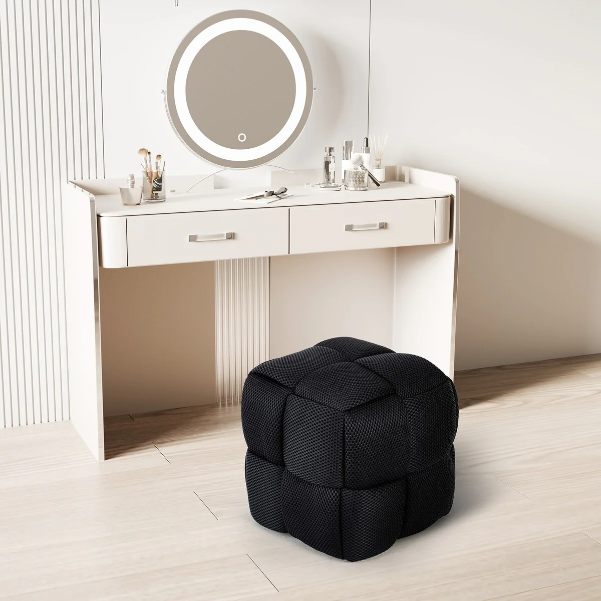 Modern 3D Breathable Fabric Square Ottoman