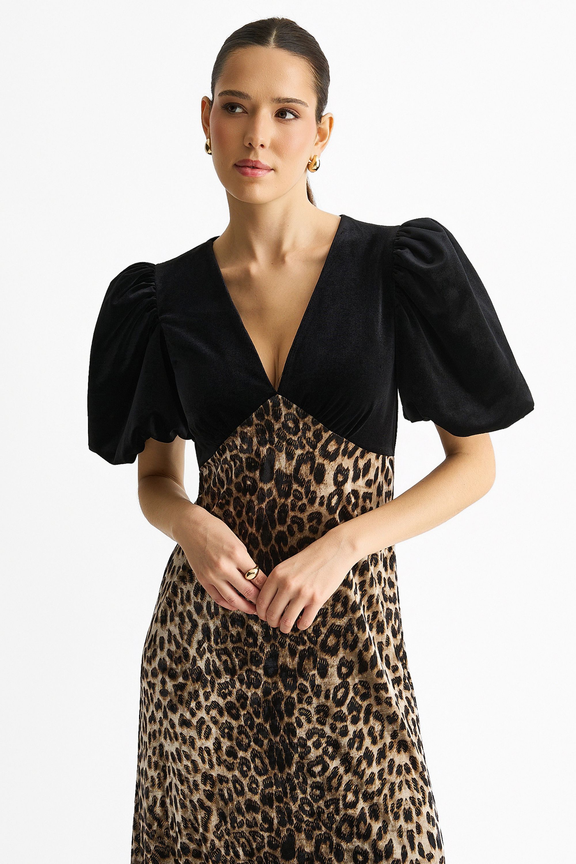 Gini London Black Velvet Contrast Top Ocassion Midi Dress