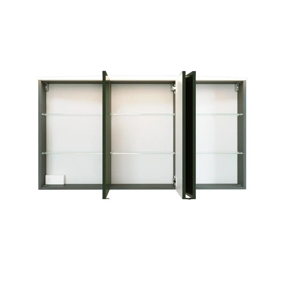 Spiegelkast Florent gebogen 100cm met 3 deuren & led lichtbalk - grafiet