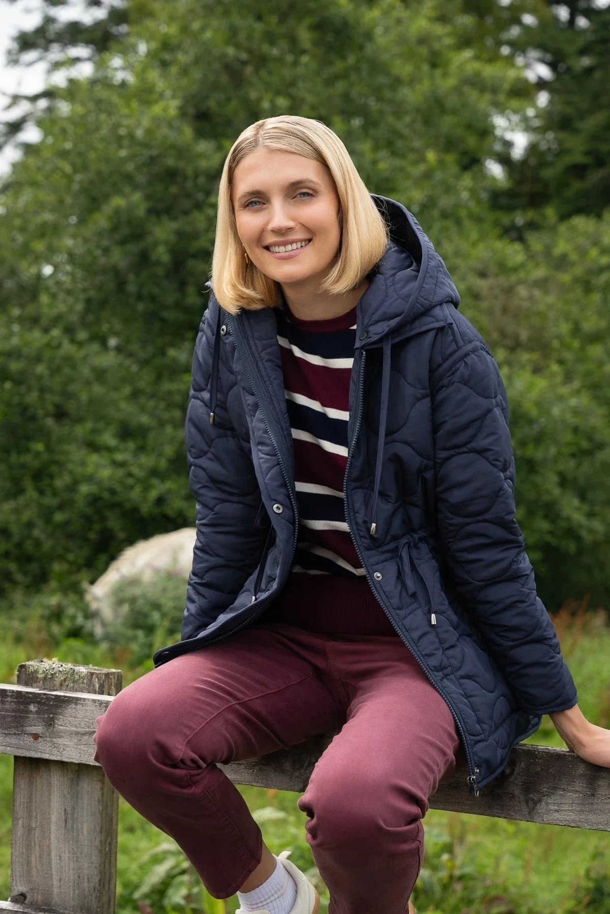 Navy Quilted Jacket With Detachable Hood