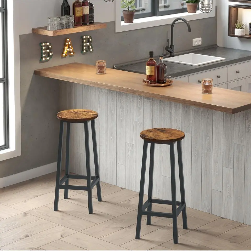 Set van 2 Barkrukken - met stabiel stalen frame, hoogte 75 cm -Bruin-zwart