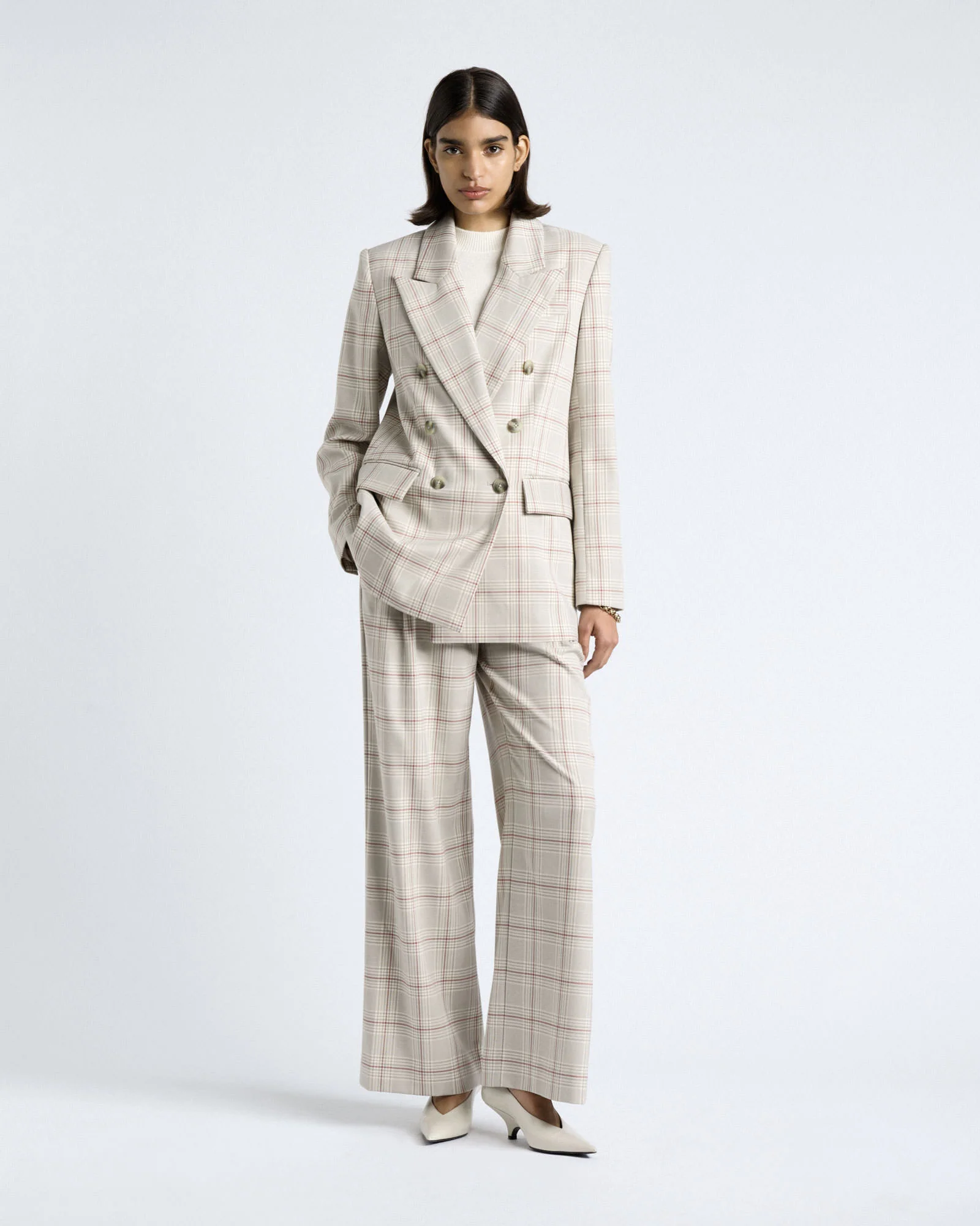 Prince of Wales Check Double Breasted Blazer