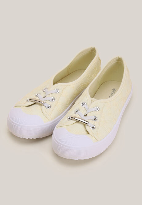 Womens Yellow Embroidered Slip On Trainers